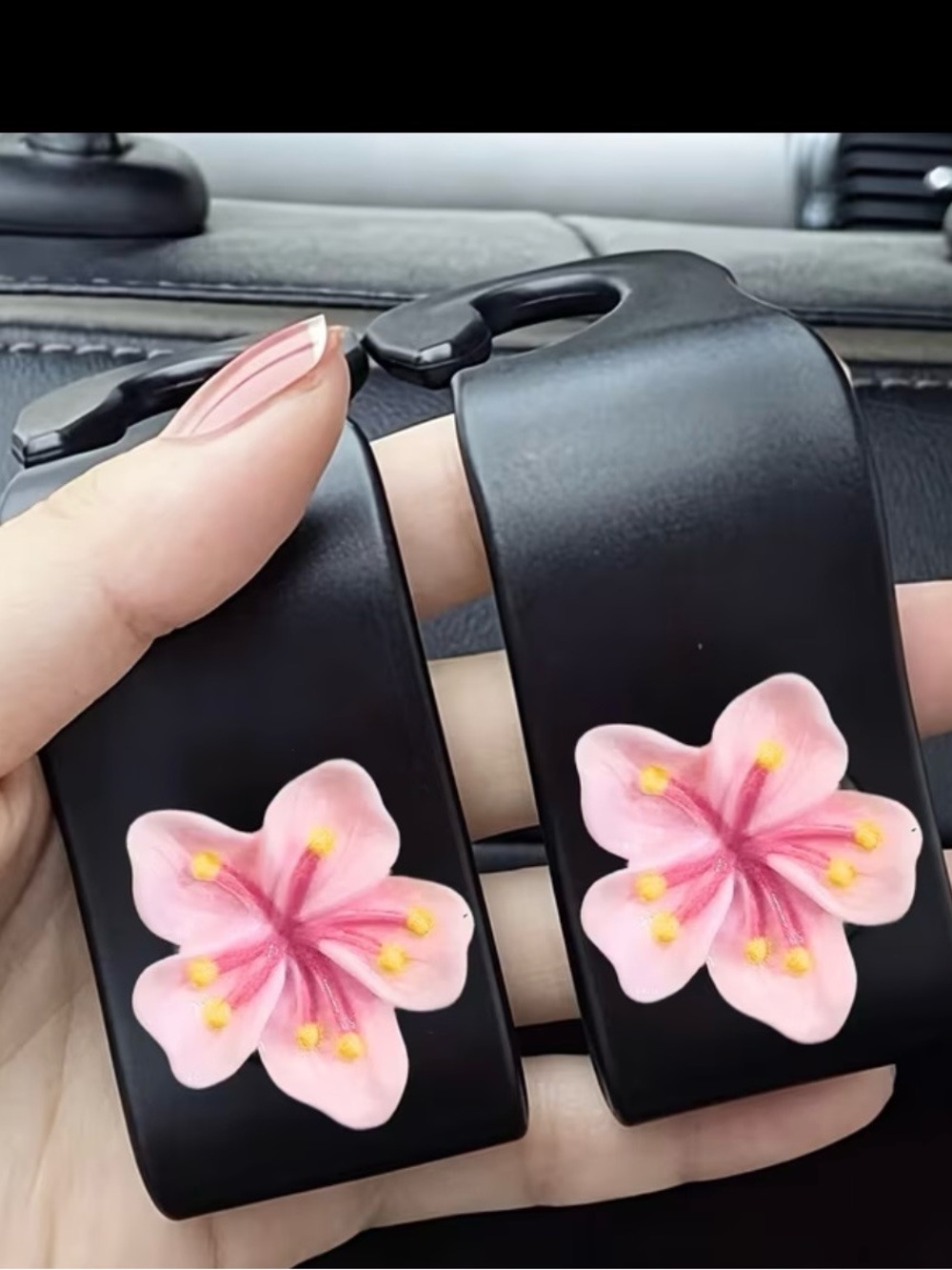 Car Seat Back Hook Organizers - Black with Pink Floral Accent